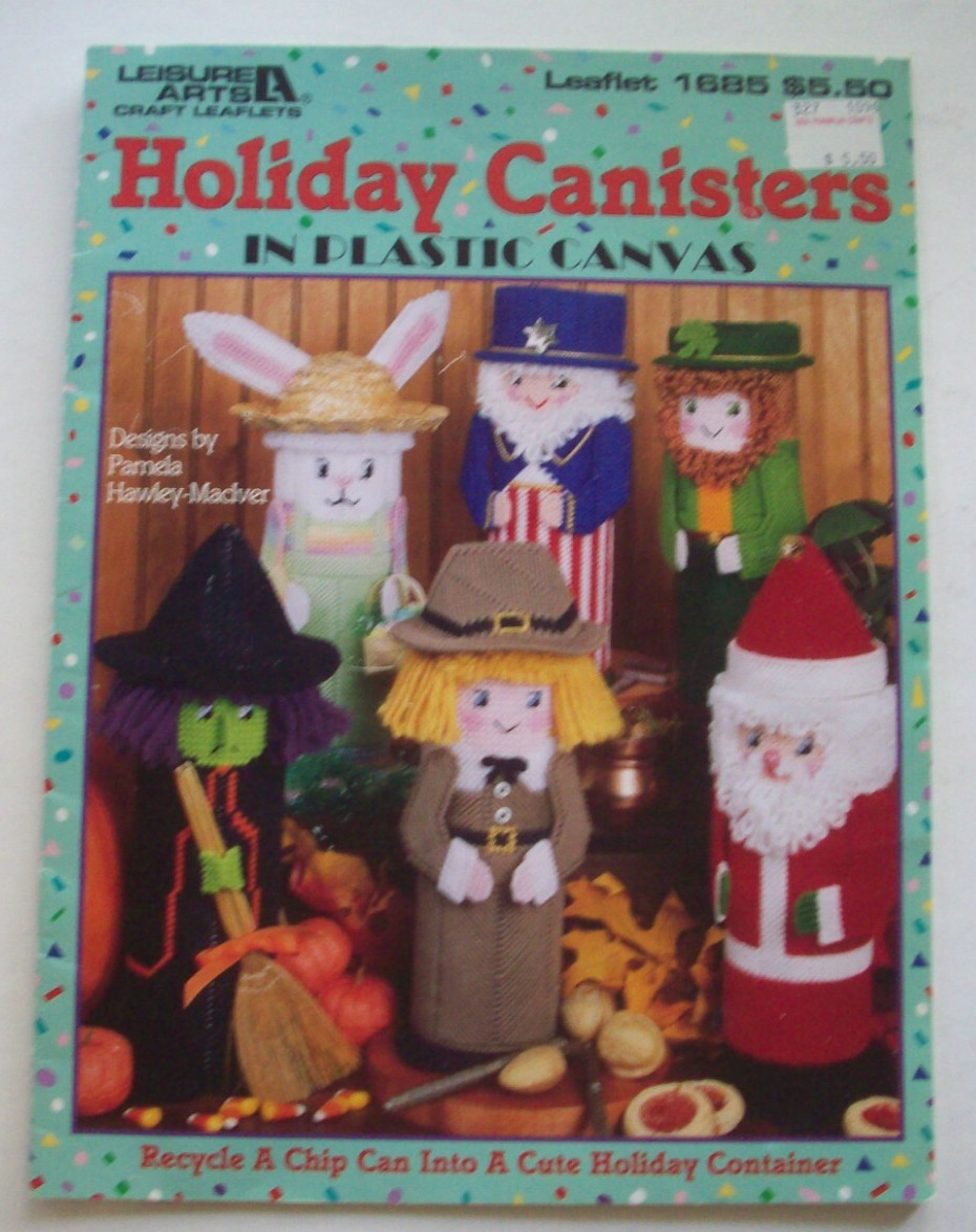 Holiday Canisters plastic canvas pattern booklet witch Santa Uncle Sam Rabbit