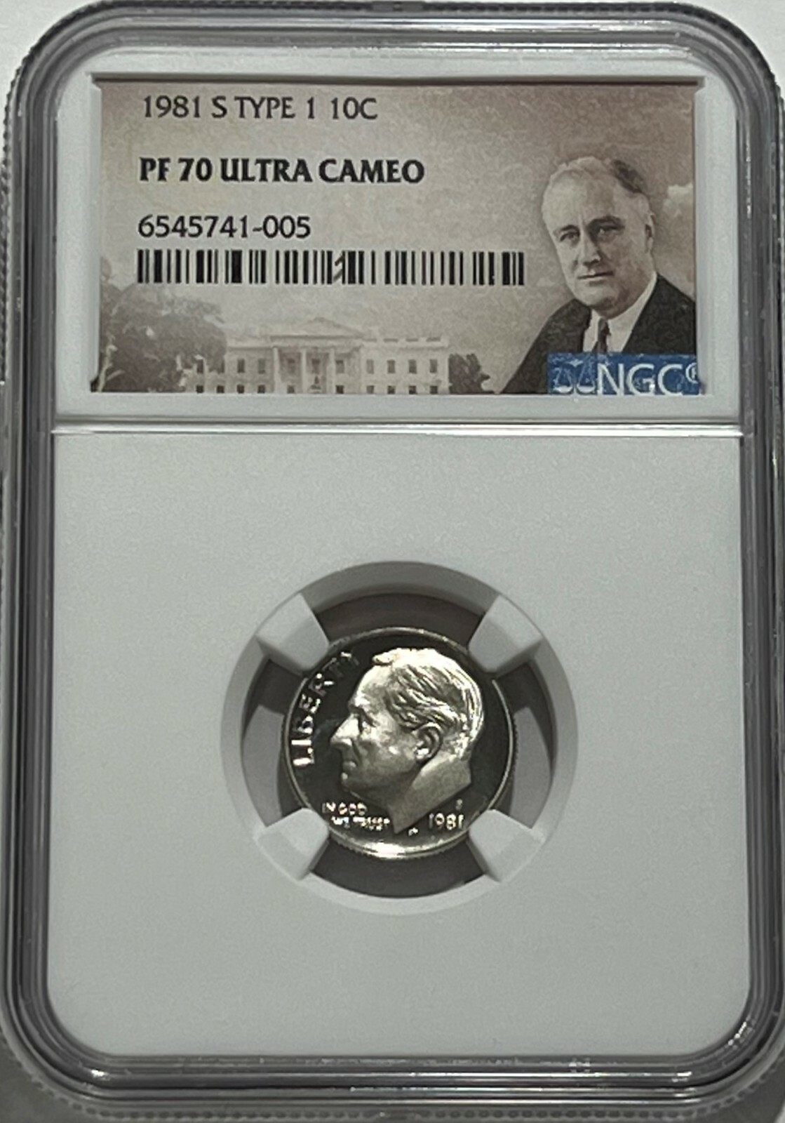 1981 S Type 1 NGC PF70 Ultra Cameo Proof Roosevelt Dime 10cPortrait Label