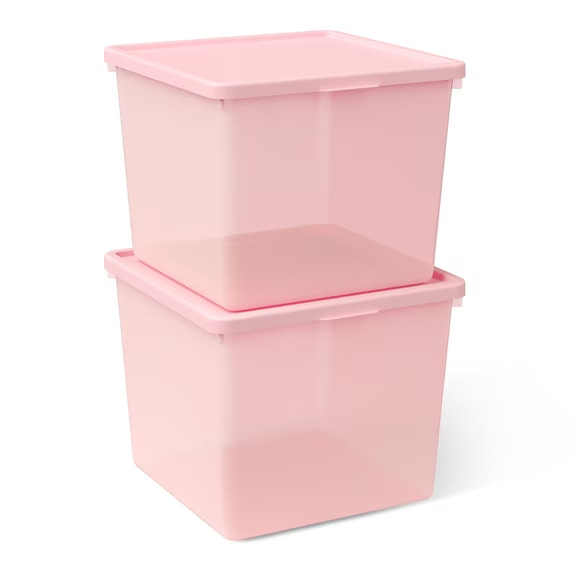 Mainstays Kids Pink Large Plastic Storage Bin with Lid