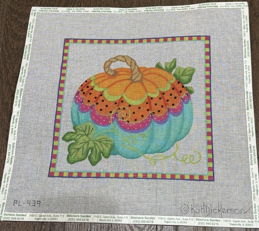 Kate Dickerson Hand Painted Needlepoint Canvas Funky Pumpkin 3