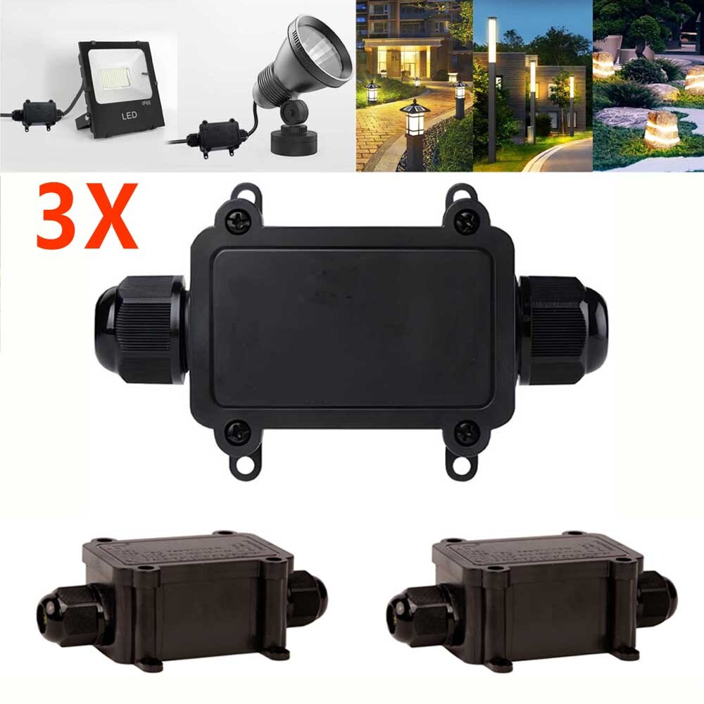 3x Outdoor IP68 Waterproof Junction Box 2-Way 6-11mm Wire Range Cable Connector