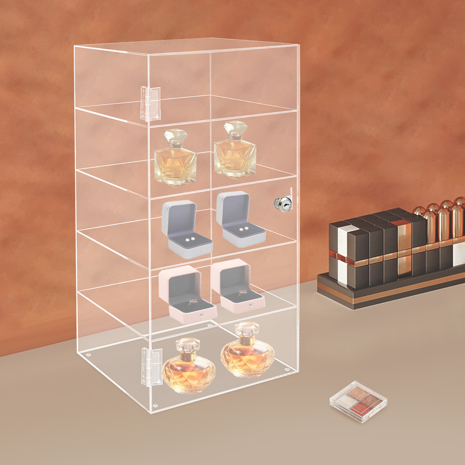 5-Tier Acrylic Display Case Large Capacity Clear Countertop Showcase with Lock