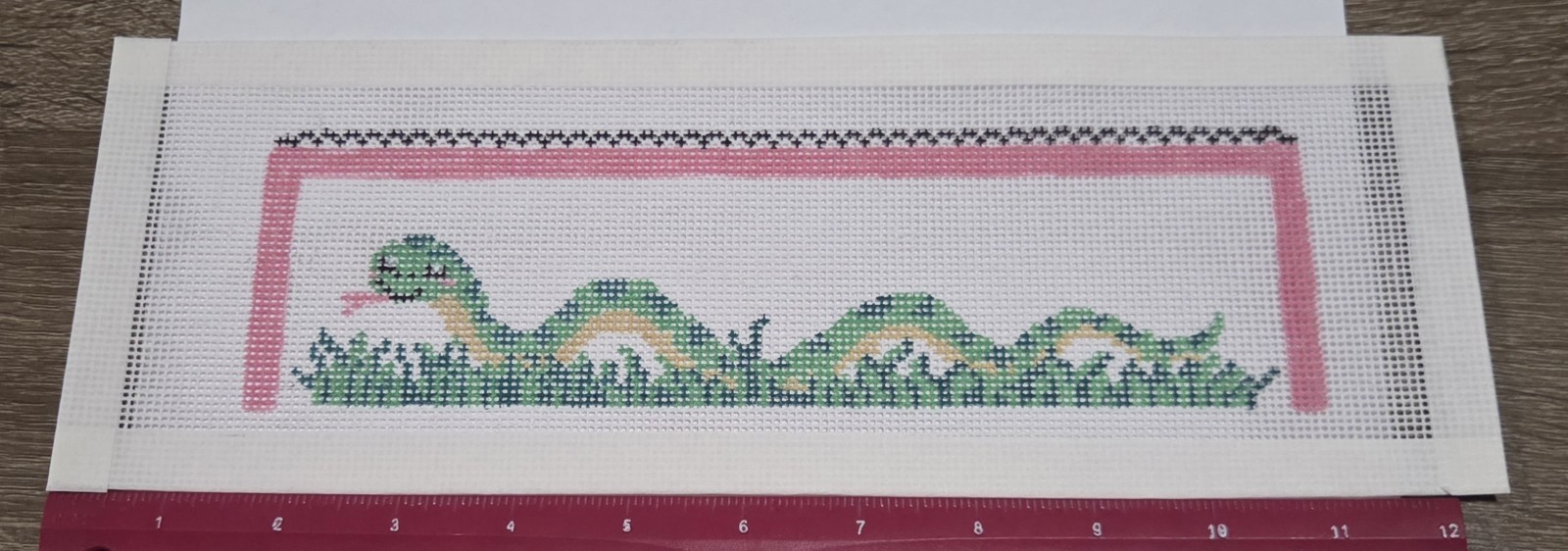 Hand Painted Green Snake In The Grass Needlepoint Canvas Rectangle Multicolor