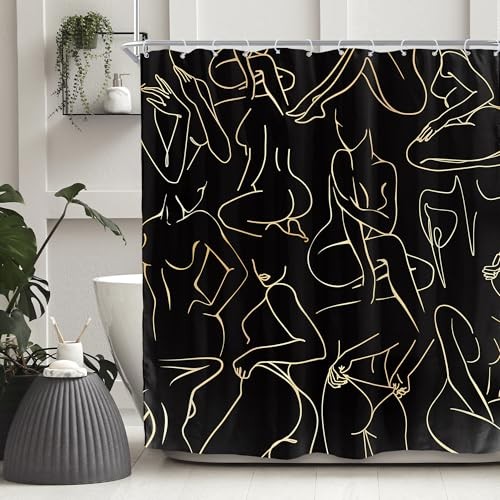 Abstract Women Shower Curtain 60Wx72L 60"W x 72"L (Pack of 12) A-01black Gold