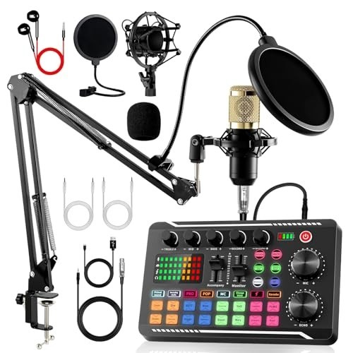 Podcast Equipment Bundle Sound Card Audio Interface Mixer Condenser Microphone