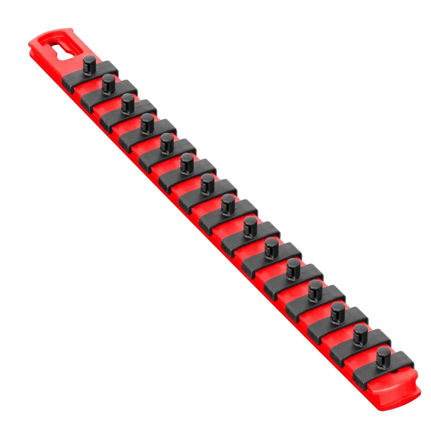 Ernst 13-Inch Socket Rail Organizer 14 1/4-Inch Twist Lock Clips, Red 8414