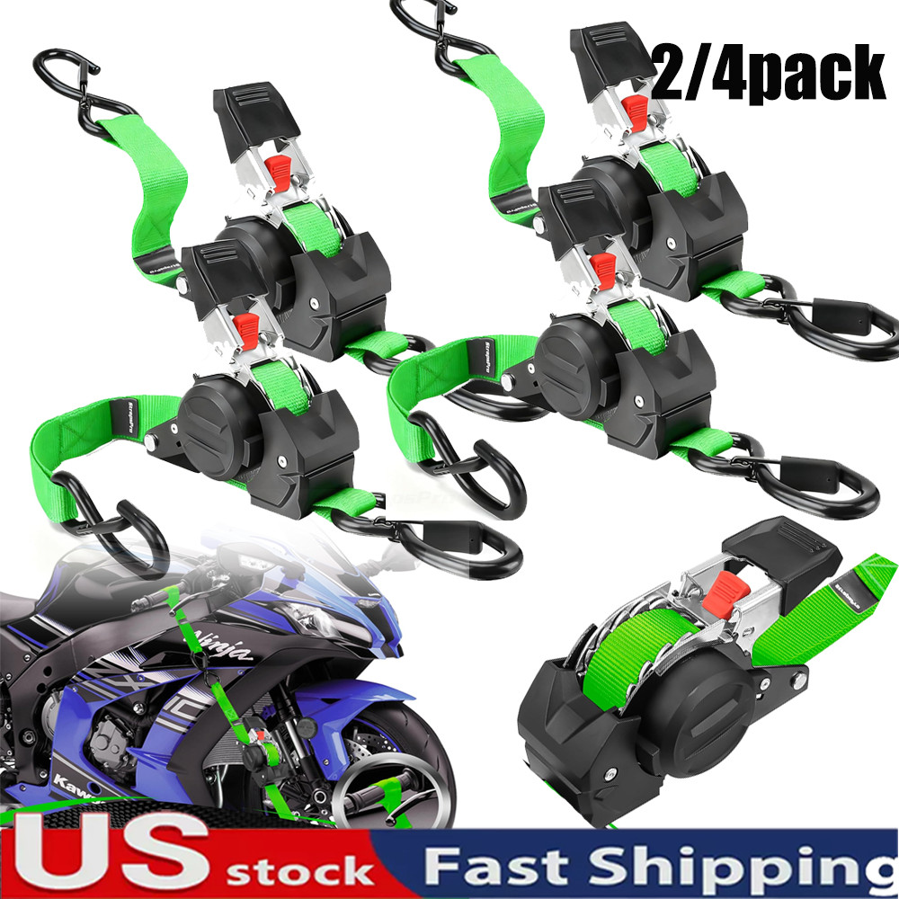 2/4-Pack 10FT Retractable Ratchet Tie-Down Straps | 1763LBS Heavy-Duty | S-Hook