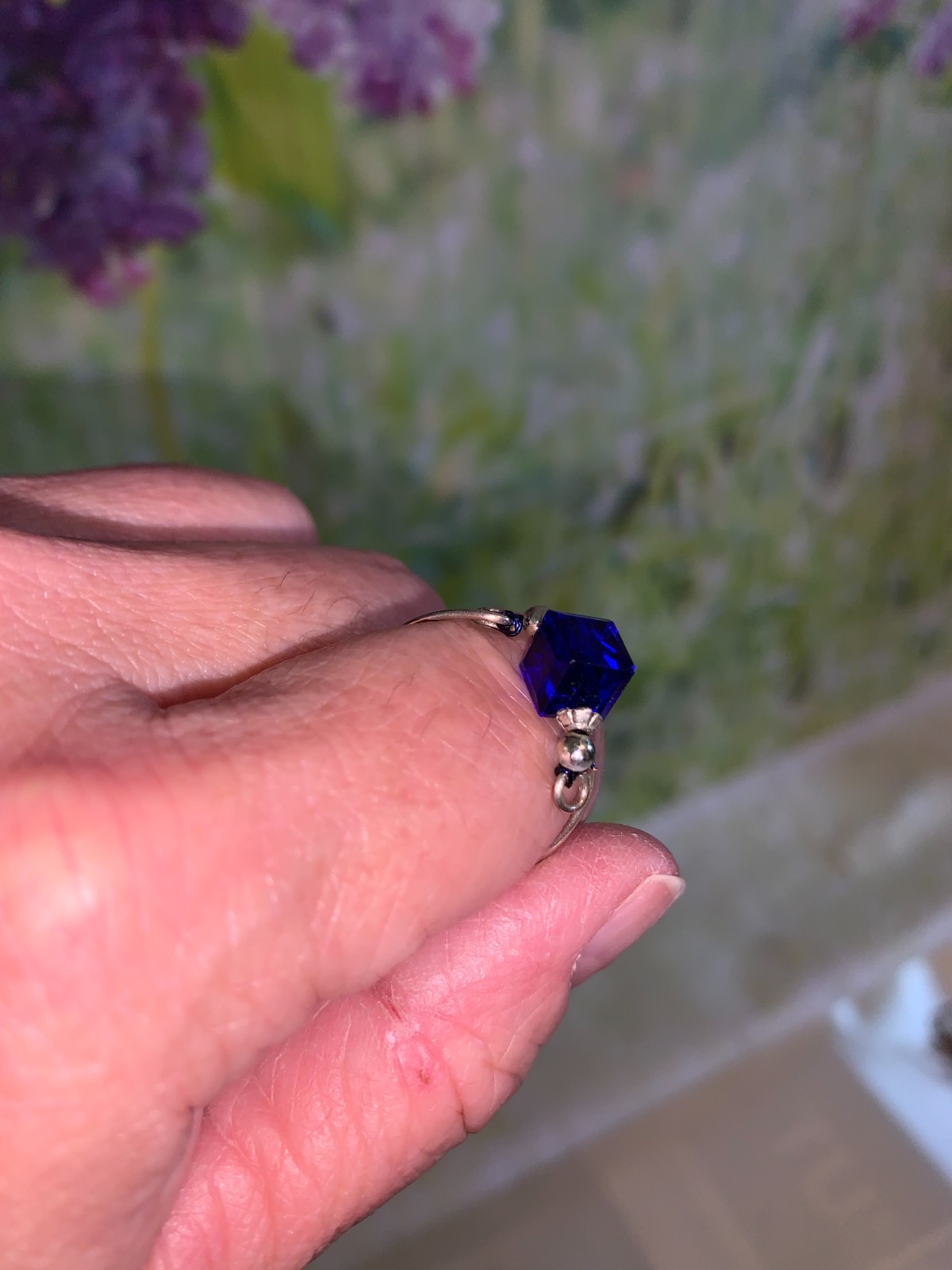 wire wrap ring Silver with Royal Blue Square crystal Size 10 NEW