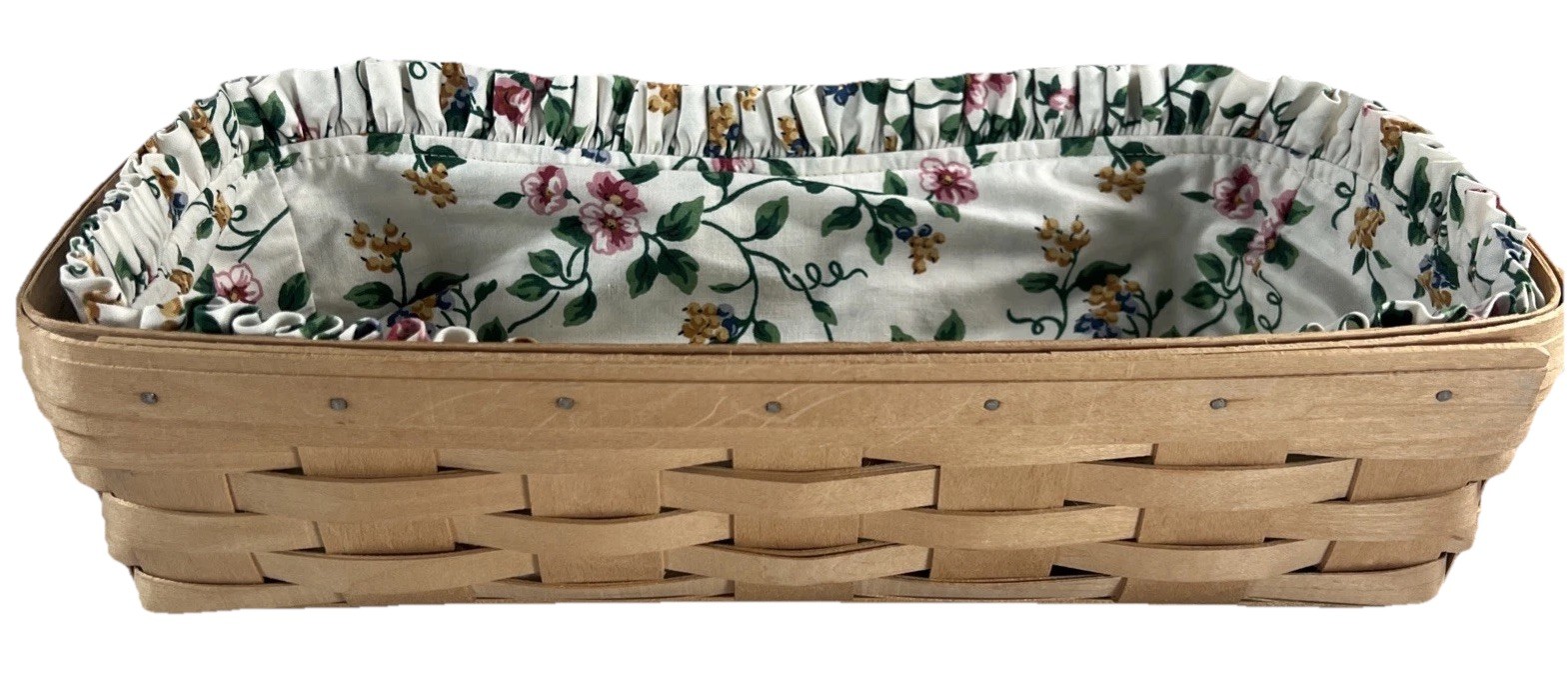 Vintage Longaberger Bread Basket 14.5”x 7.5”x 3.5” Floral Liner 2000 EUC