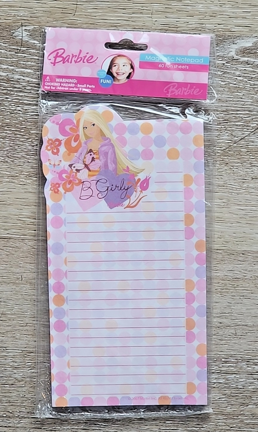 Barbie B Girly Magnetic Refrigerator Fridge Notepad 60 Sheets Mattel 2007 NOS