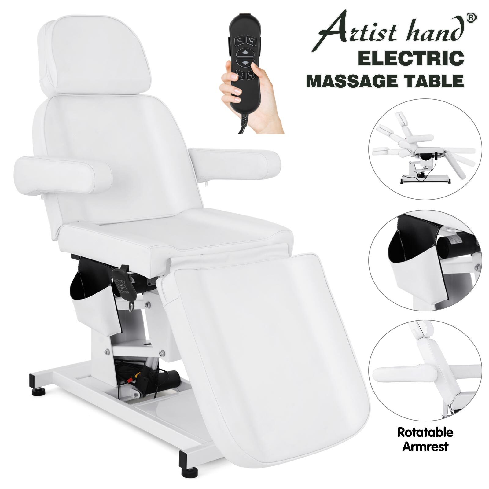 White 3 Motor Electric Facial Bed Massage Table Beauty Tattoo Chair with Remote