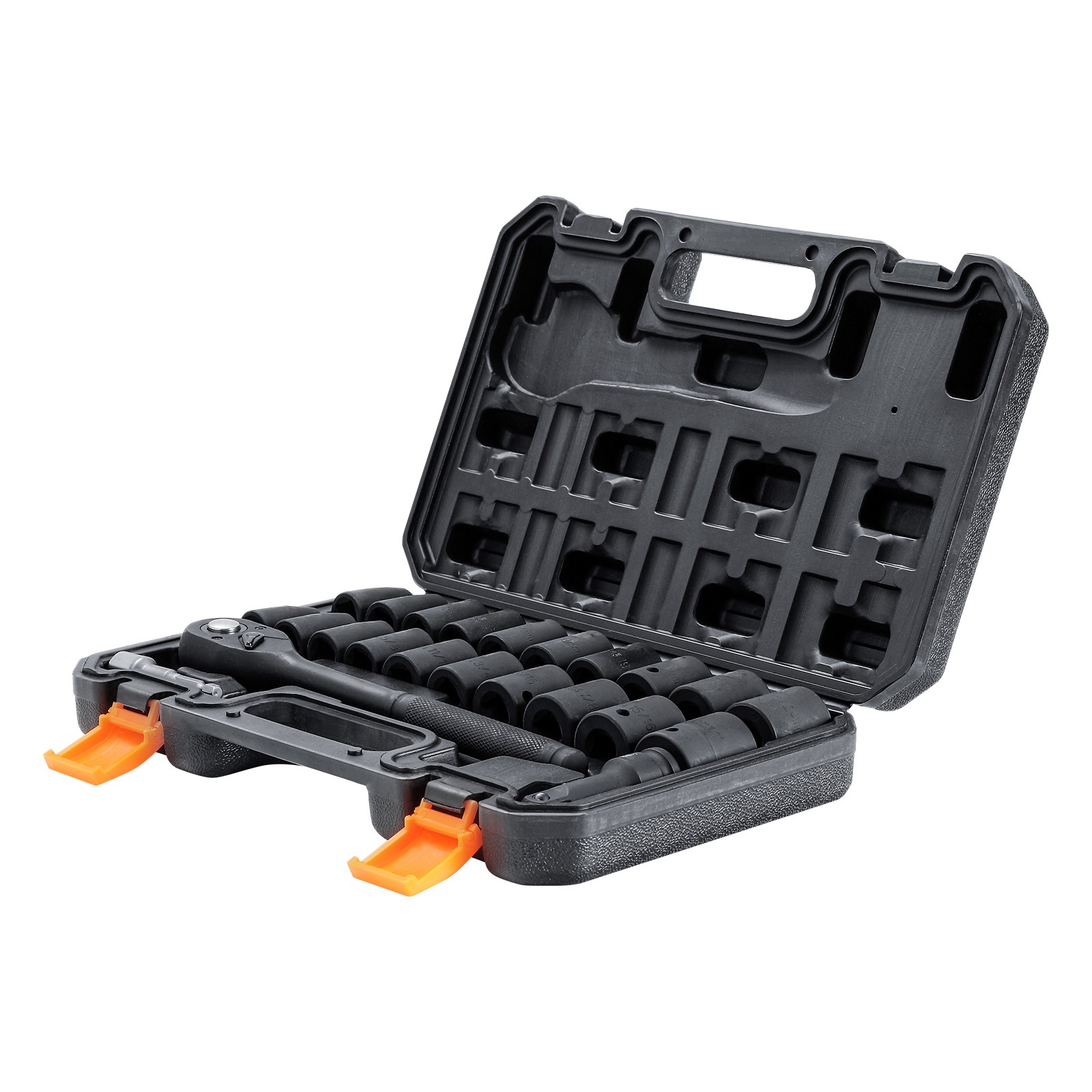 Impact Sockets Set 23pcs 6-Point 1/2in Drive Bit Ratchet Tool Kit Case