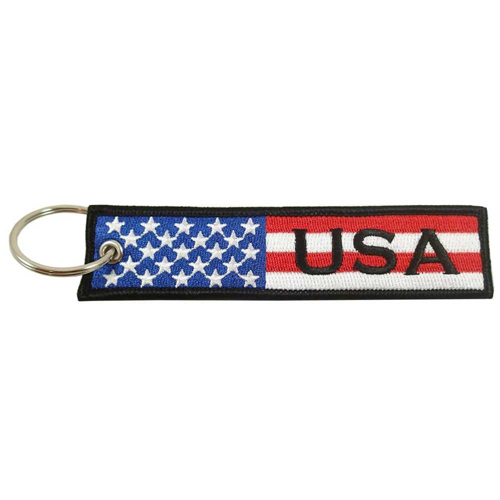 USA Flag Embroidered Key Chain Keychain Patriotic Red White & Blue Stars Stripes
