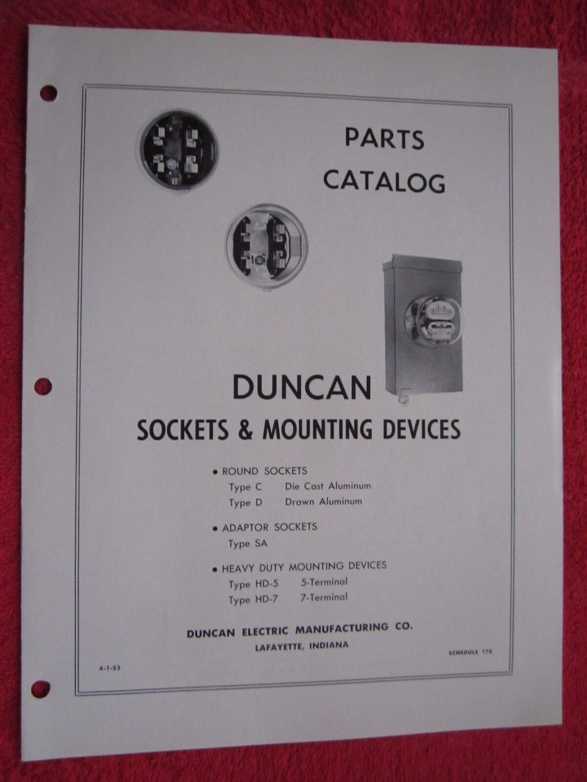 1953 DUNCAN WATTHOUR METER SOCKETS & MOUNTING DEVICES PARTS CATALOG
