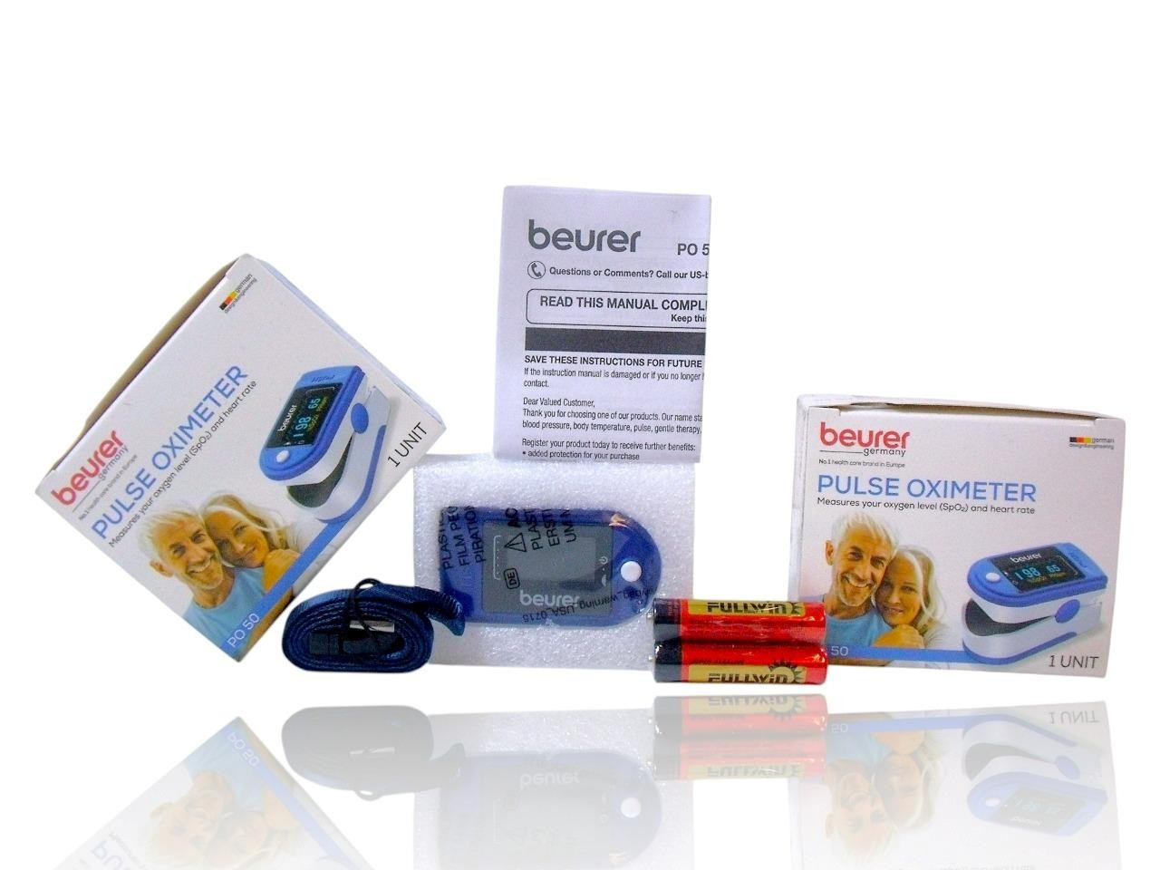 (2-Pack) Finger Pulse Oximeter Blood Oxygen Level Heart Rate Monitor Beurer PO50
