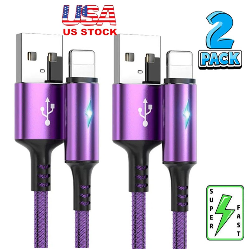 2 Pack USB to IOS Cable Heavy Duty For iPhone 14 13 12 11 X XR 8 Charging Cord