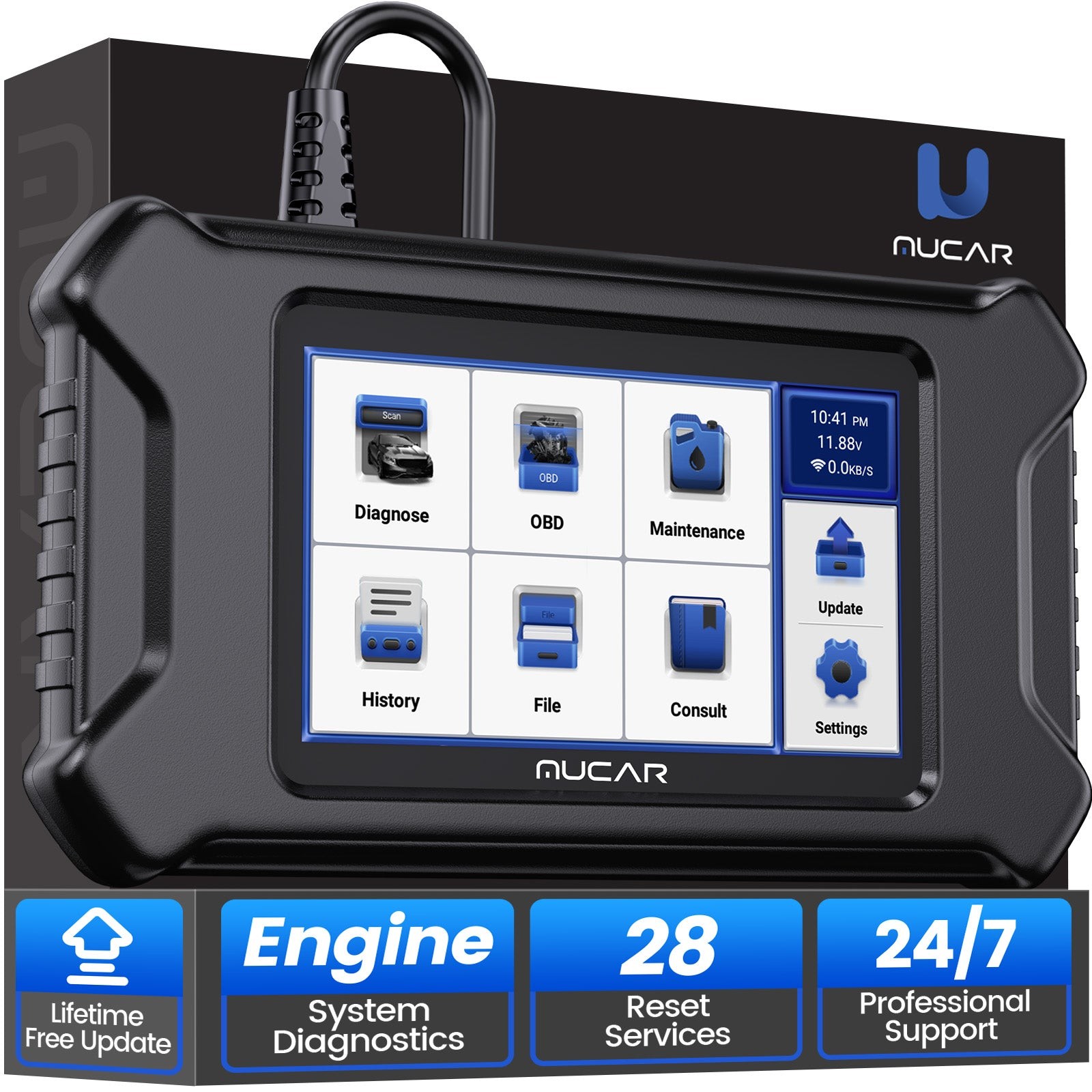 USED MUCAR CS90 OBD2 scanner Automotive diagnostic tool Engine systems 28+Resets