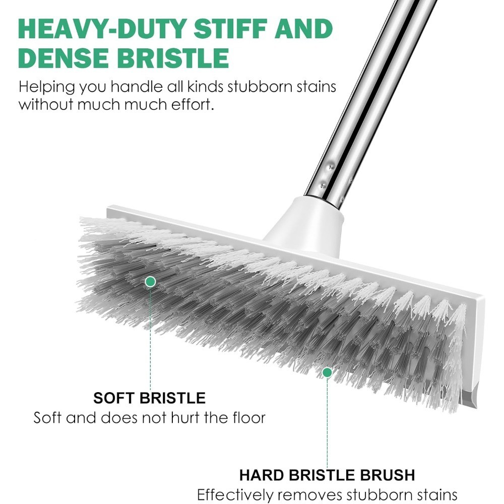 Floor Scrub Brush with 51-Inch Long Adjustable Handle 2 in 1 Scrape Brush Stiff