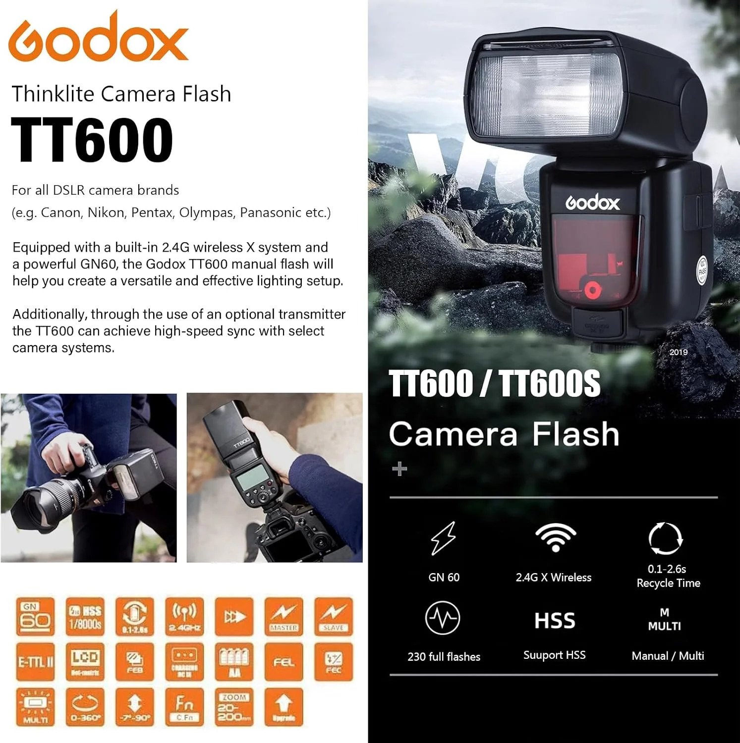 TT600 GN60 2.4G Camera Flash Speedlite & Diffuser for Studio Portrait | Ma