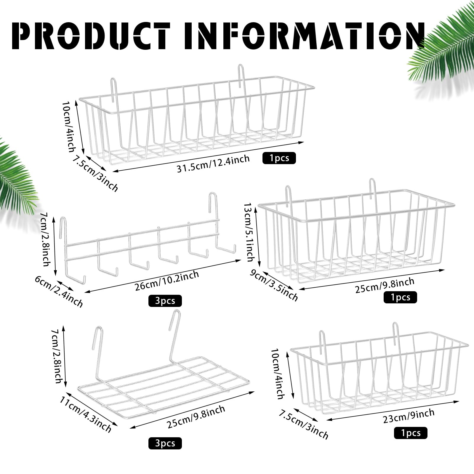 9 Pcs Wall Grid Hanging Basket Shelf Hooks Set Includes 3 Basket 3 Wire Strai...