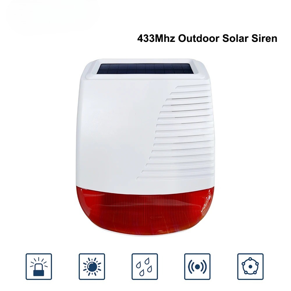 433MHz Wireless Solar Strobe Siren Waterproof Alarm Horn For Home Burglar Wifi