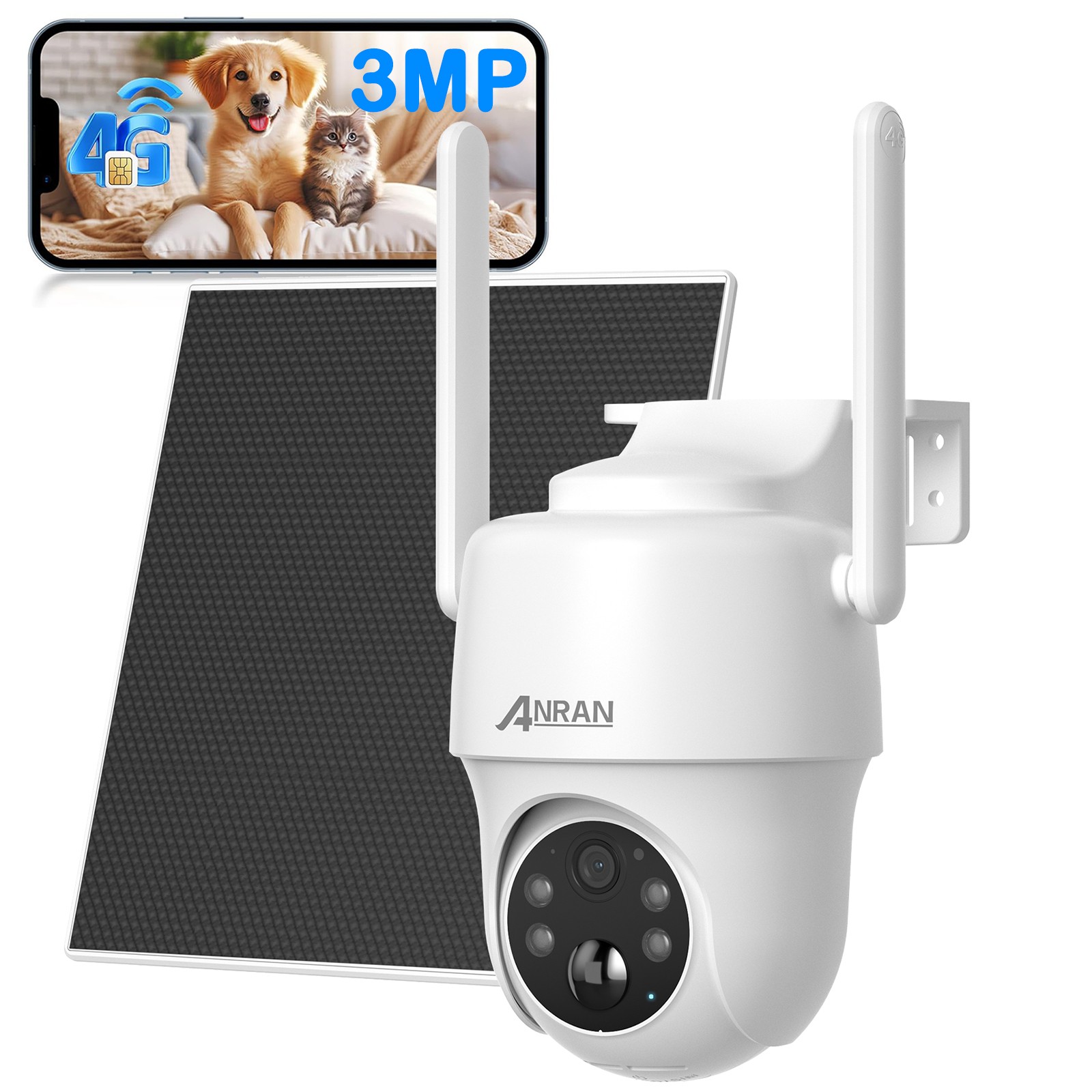 ANRAN 4G LTE Cellular Security Cameras Outdoor Solar Battery Pan/Tilt 360° View