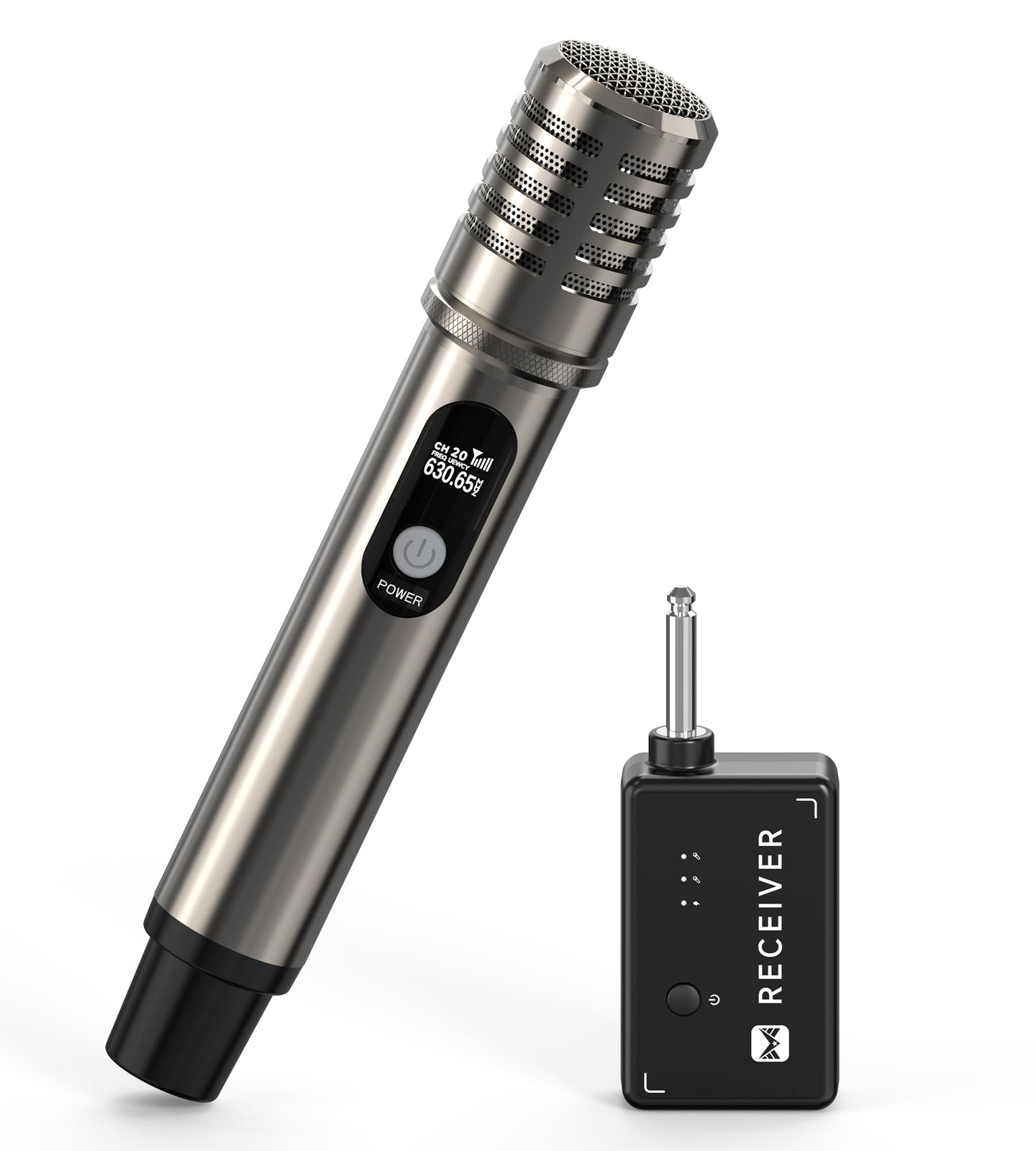 Wireless Microphone, ECHOMUSSY Metal Dynamic Mic System with One-to-One black