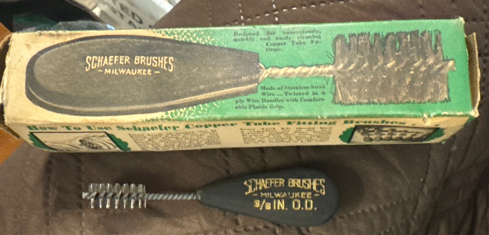 3/8” ad Schaefer Copper Tube Fitting Brush Milwaukee Wi box Vtg unused tool