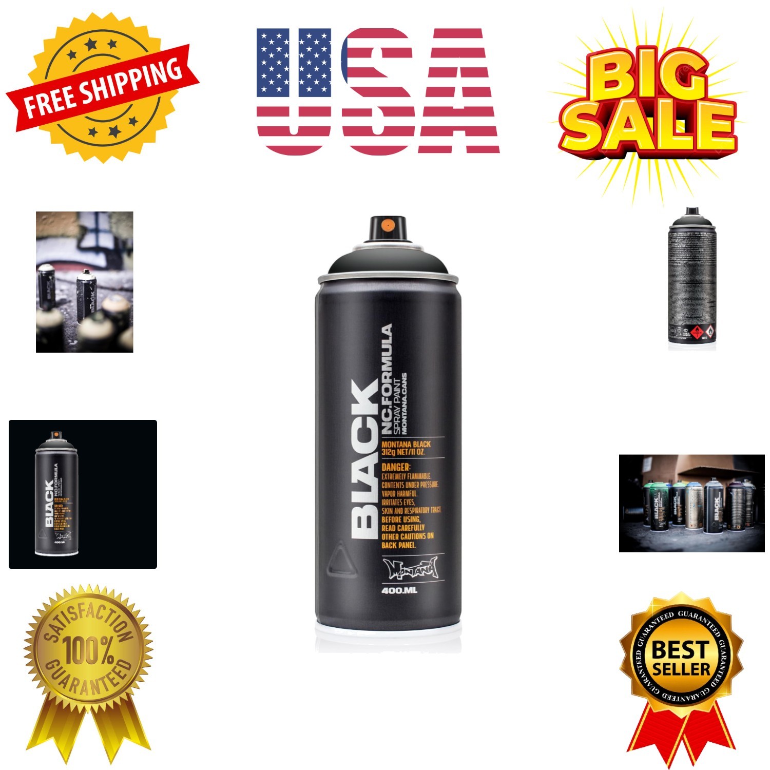 Montana Black 400ml Color, Spray Paint, 400_ml, 13.52 Fl Oz Pack of 1