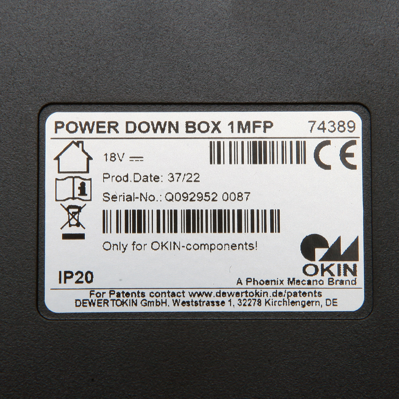 Okin Adjustable Bed Base Power Down Box 1MFP 74389 Replacemnet