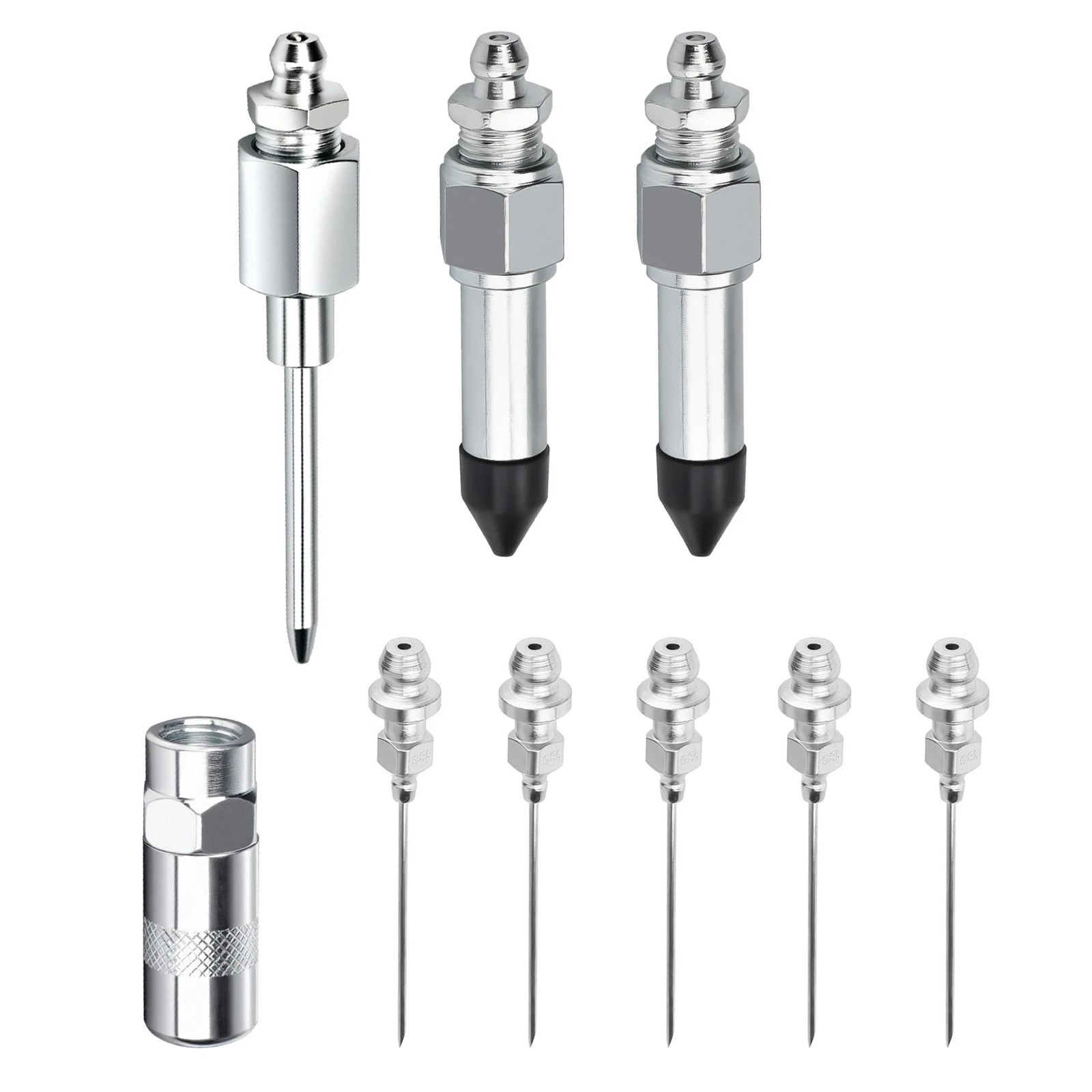 Durable Grease Gun Needle Nozzle Kit with Rubber Adapter Fitting Tool 9Pcs Set