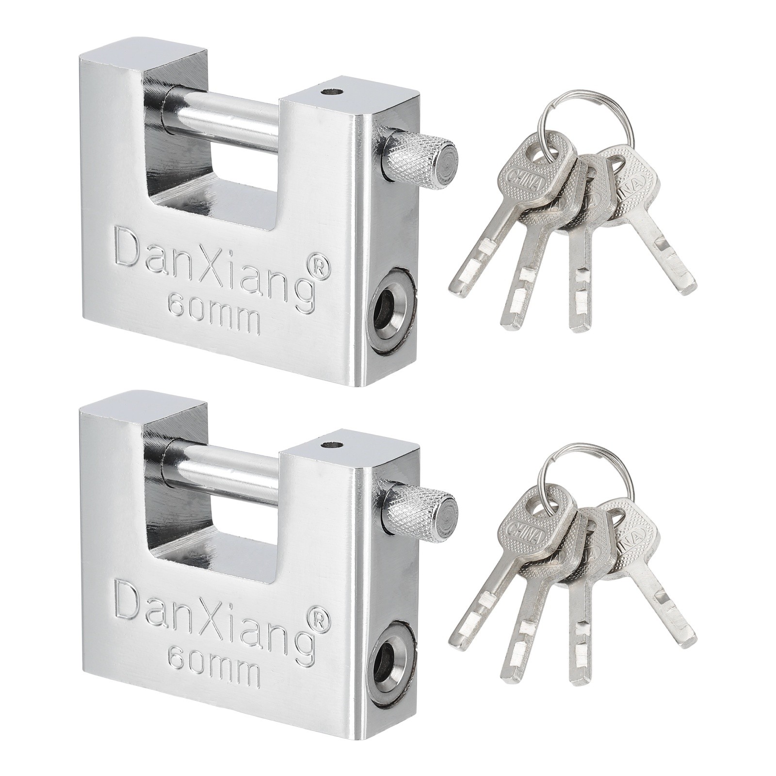 2Pcs 2.4" High Security Padlock Steel D-Shaped Heavy Duty Locks with 4 Keys