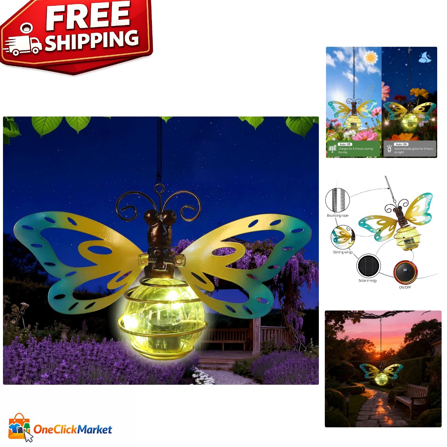 Beautiful Butterfly Solar Hanging Lights - Enrich Your Porch or Yard with Charm