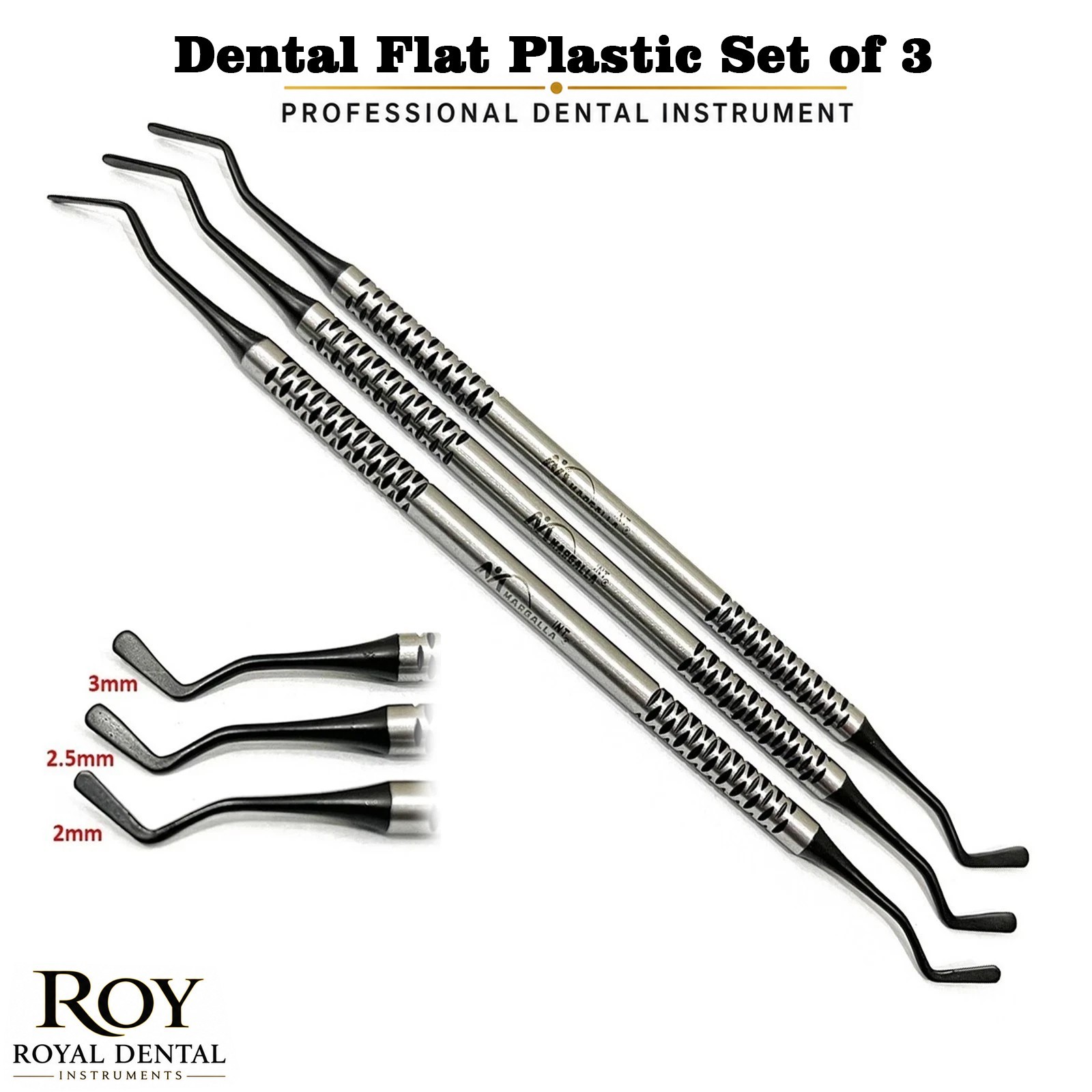 Dental Flat Plastic Composite Filling Instruments Set of 3 Mate Black Tips