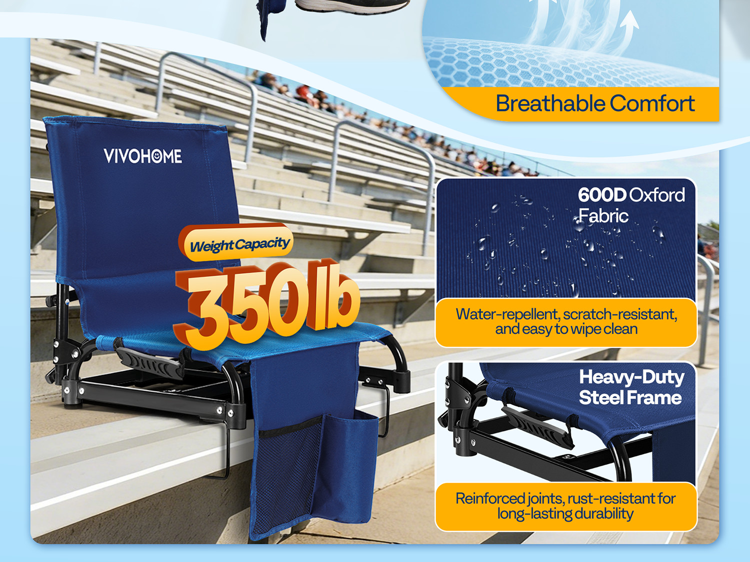 2 Pack Folding Stadium Seats w/ Back Support Portable Bleacher Chairs Cup Holder