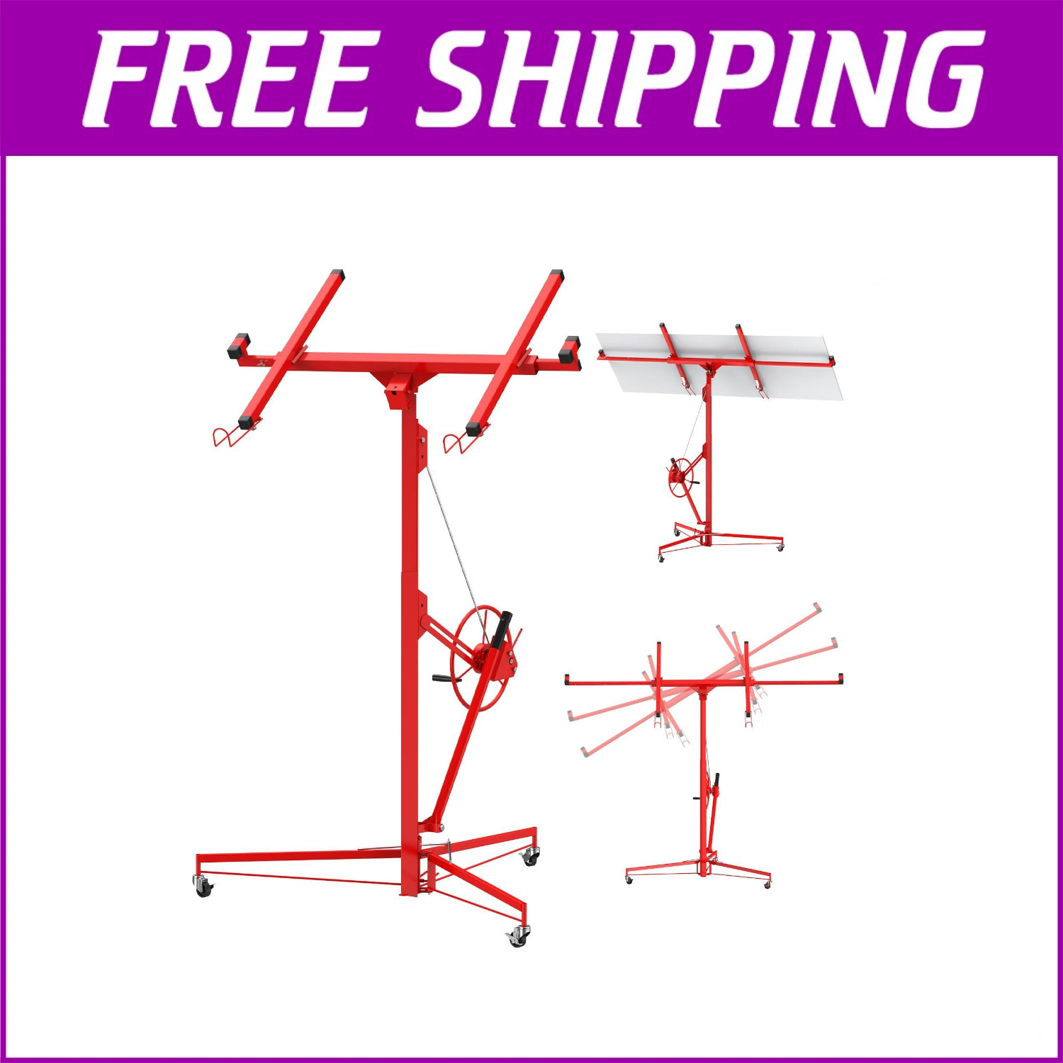 16FT Drywall Lifter Panel Hoist Dry Wall Caster Lifter Sheetrock Hoist Holder