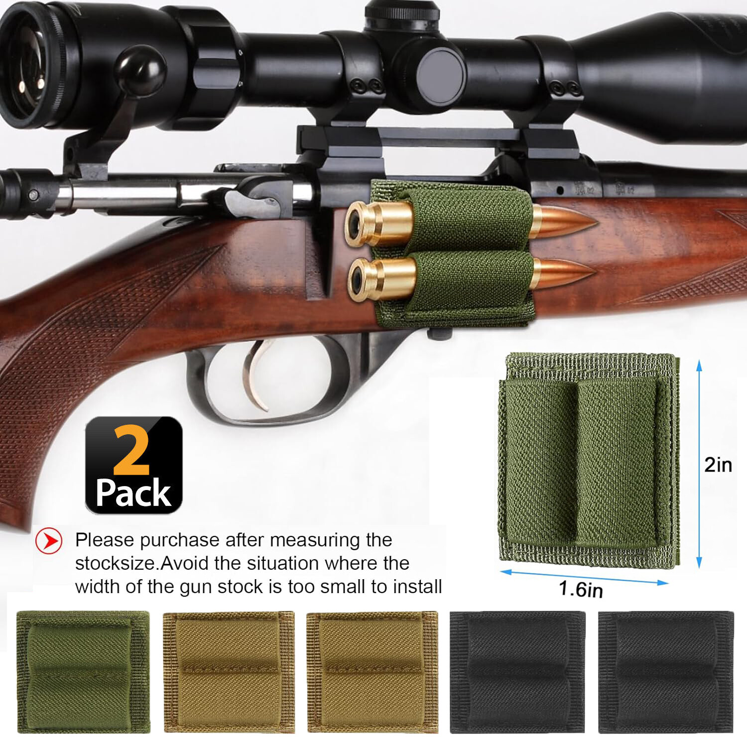 2 Pack Ammo Cards Shell Holder Rifle for 223 308 30-06 Ammo Buttstock Cartridge