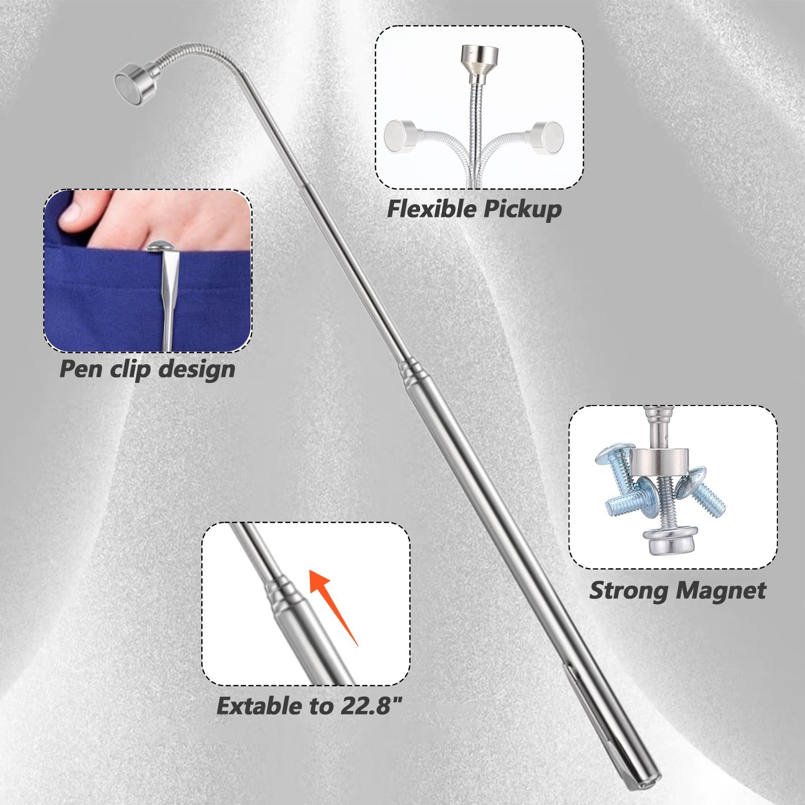 2Pack Telescoping Magnetic Pickup Tool 5LB Pull Force Extendable Pick Up Stic...