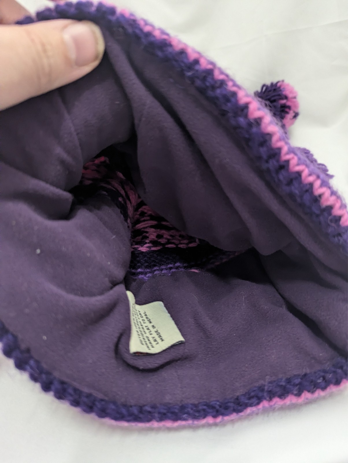Black Yak Hat Pink Purple knitted Wool with pompom tassels