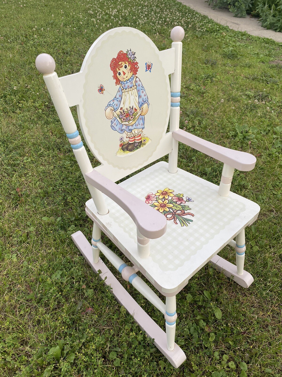 Guidecraft Girl's Raggedy Anne Pink Blue Rocker Wood Rocking Chair