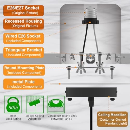 R5 and 6 Recessed Can Light Conversion Kit, Ceiling Light Fixture white-2pc