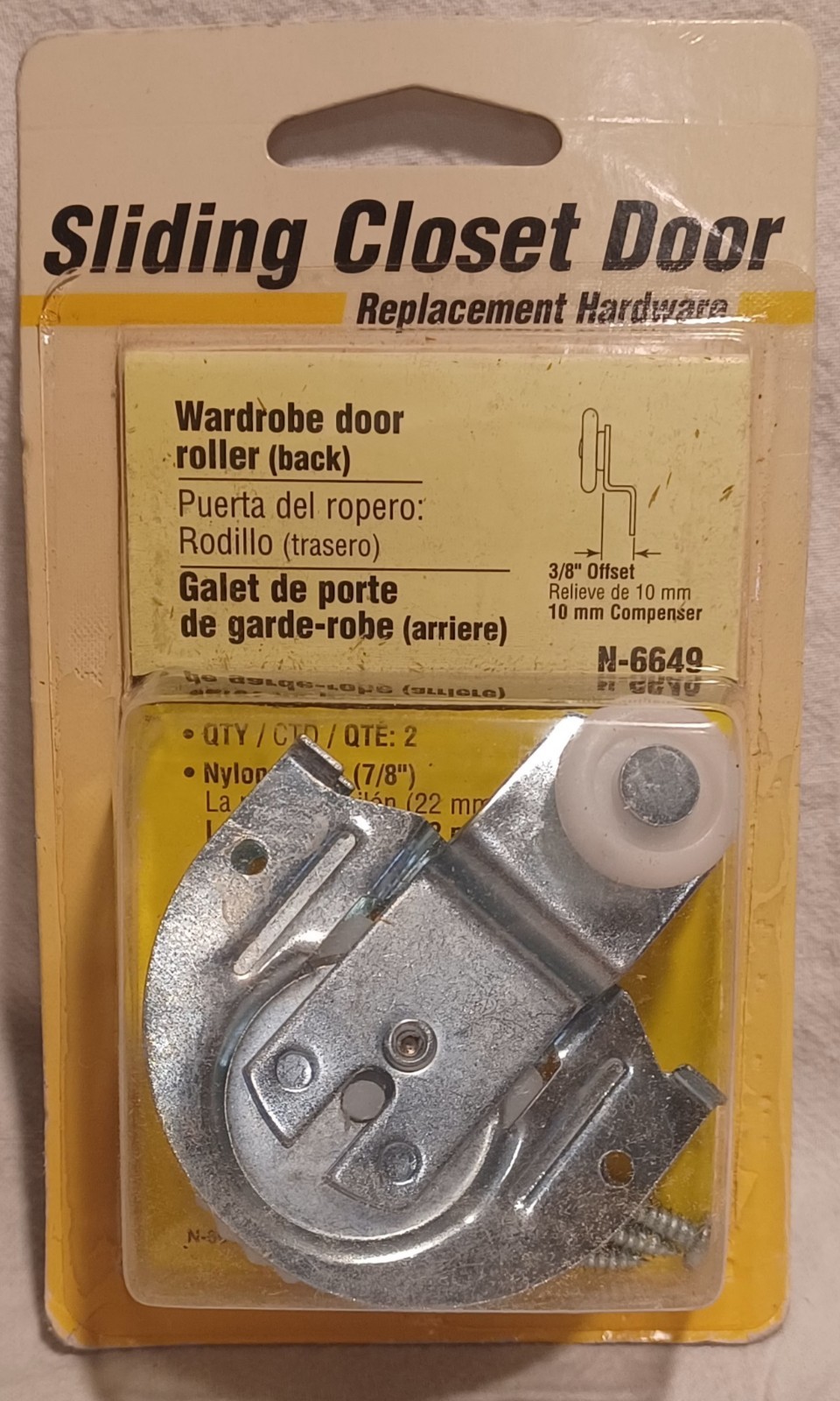 Prime-Line N-6649 Back Wardrobe Closet Sliding Door ⅜" Rollers PLPCI (1 Set)  -◆