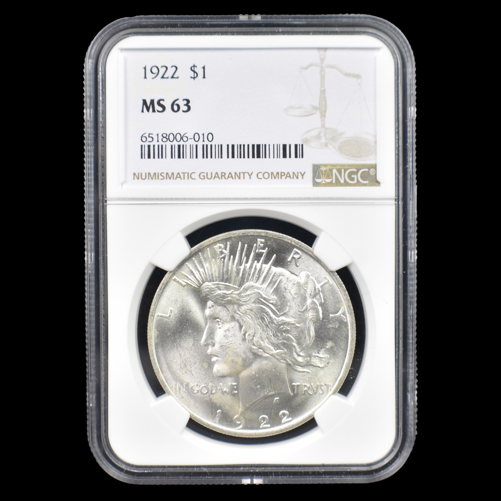 1922 Peace Dollar Silver NGC MS63