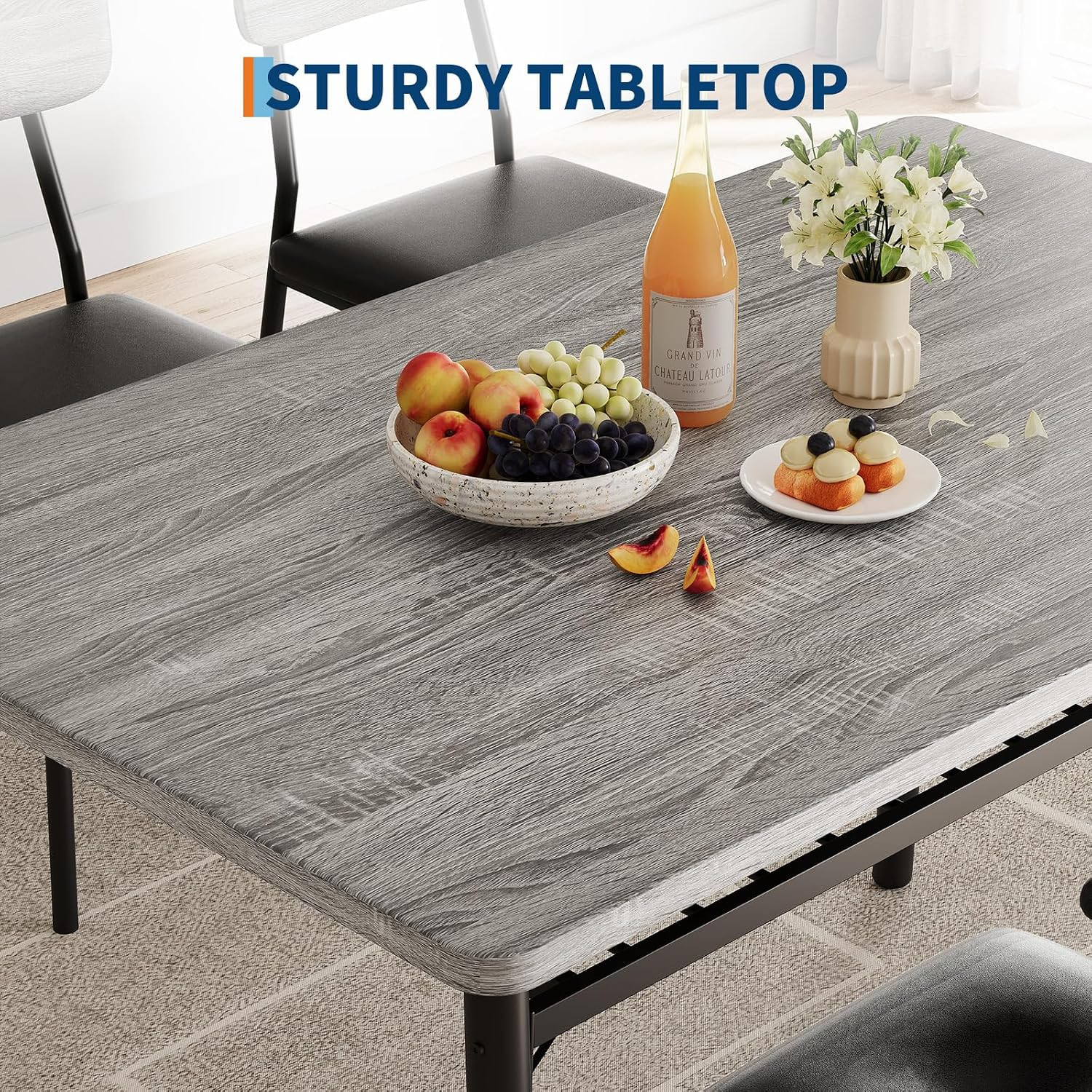 Dining Table Set for 2 with Storage Rack, Gray | 3-Piece Small Kitchen Table and