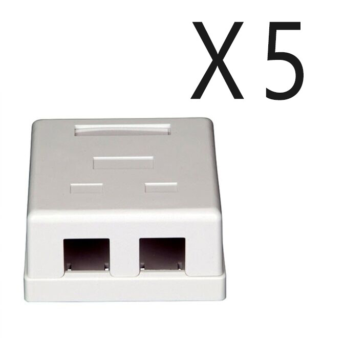 5 pcs pack lot - 2-Port Dual Keystone Jack Surface Mount Housing Box - White