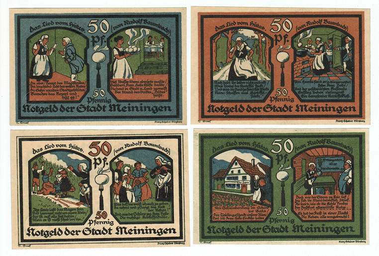 SET OF 4 GERMANY NOTGELD 50 PFENNIG STADT-MEININGEN 1921 UNC