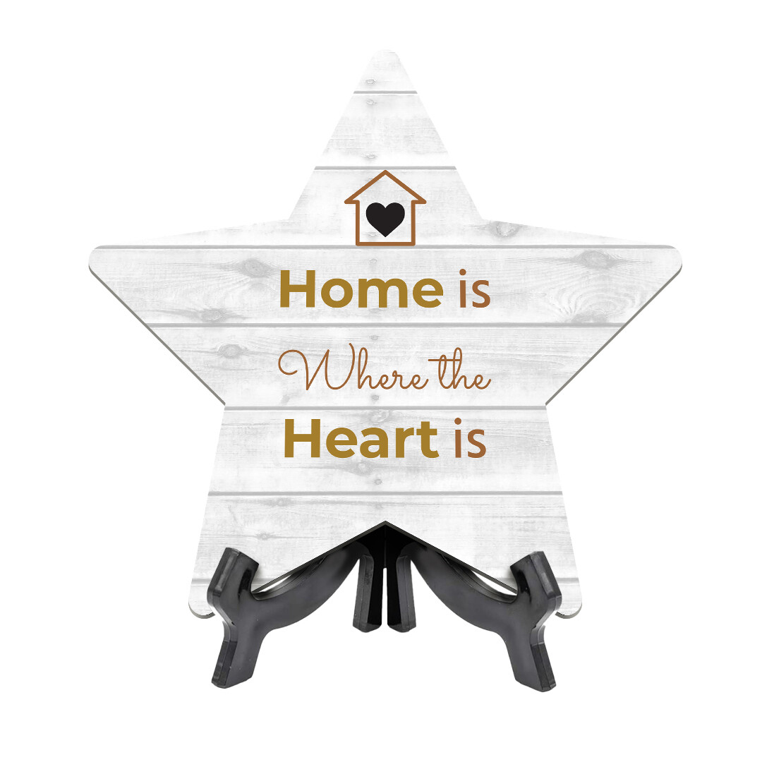Sign ByLITA Home is Where the Heart Is, Wood Color, Star Table Sign (6"x5")