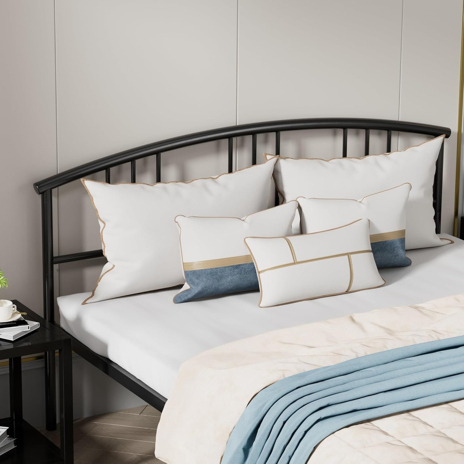 Sturdy Queen Bed Frame with Headboard, 14" Metal Platform, No Box Spring Needed