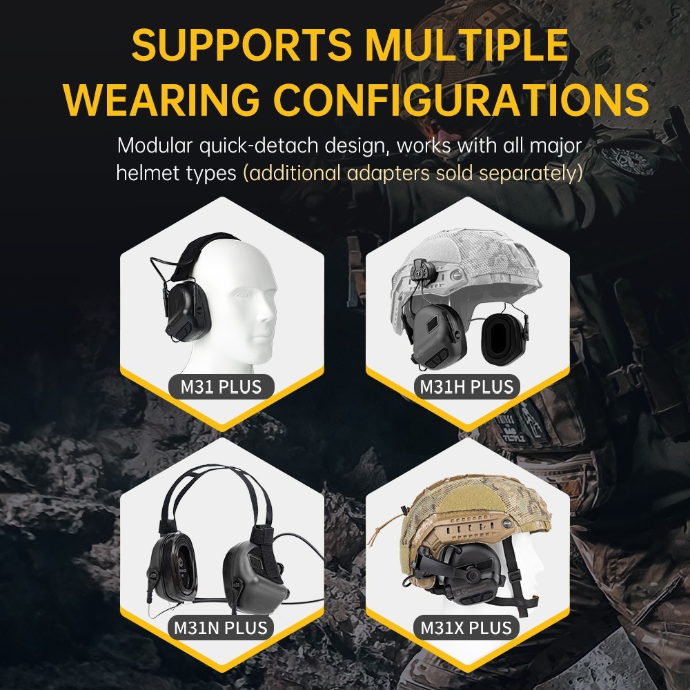 EARMOR M31 PLUS Electronic Shooting Ear Protection Earmuffs for Gun Range Black