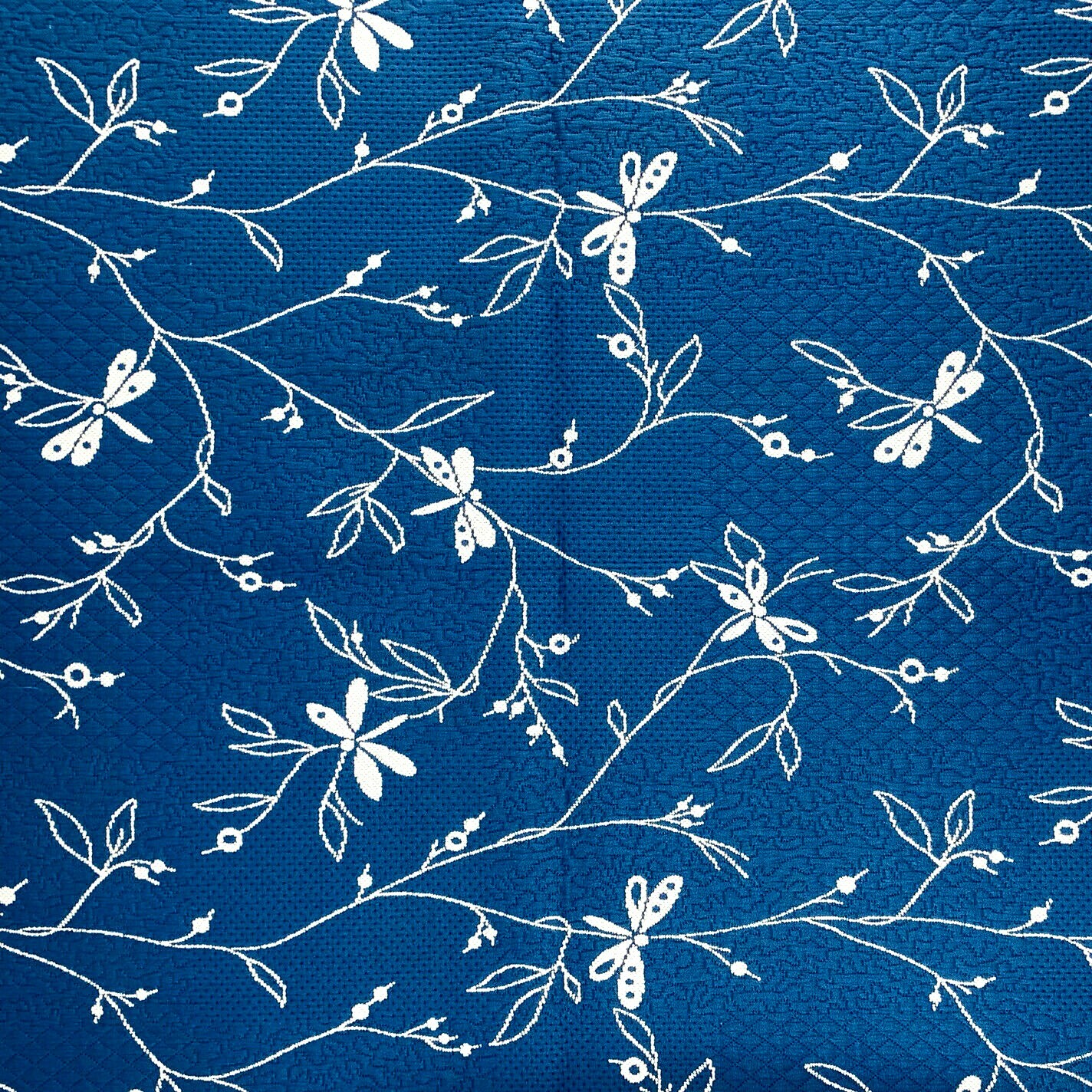 Dragonfly & Vines Blue and White Quilted Upholstery Fabric Cottage 56" W x 25" L